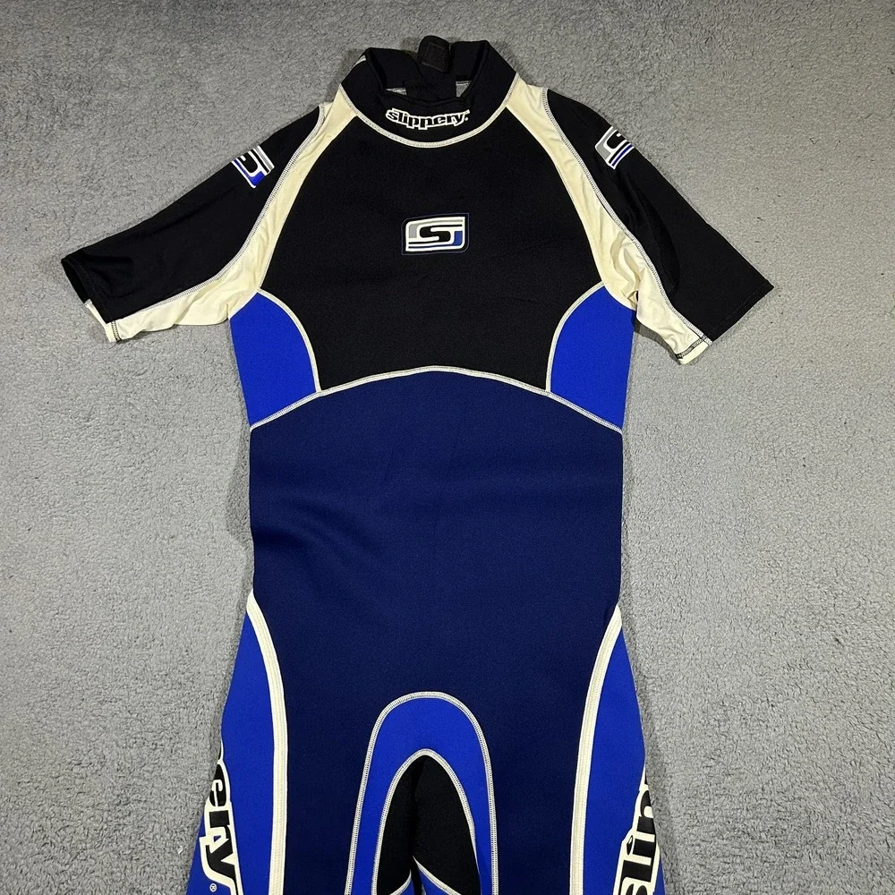 Slippery Mens Wetsuit Large Tall Short-sleeve and Long-leg Black, Blue